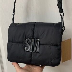 Steve Madden Black Nylon Quilted Mini Messenger Bag